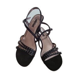 Unlisted Super Fine Black Strappy Sandals Heels Rhinestones Women's Size 8.5
